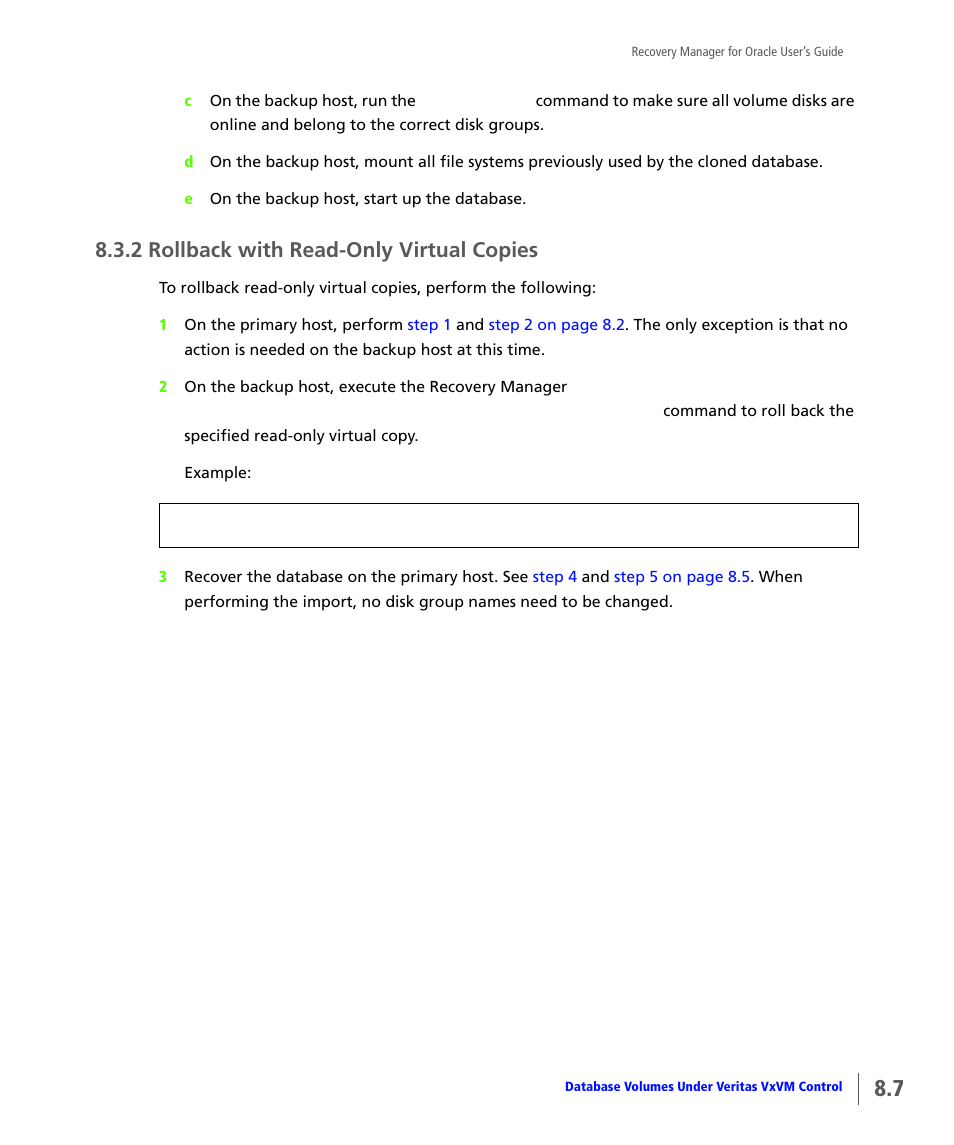 2 rollback with read-only virtual copies, Rollback with read-only virtual copies | HP 3PAR Application Software Suite for Oracle User Manual | Page 167 / 184