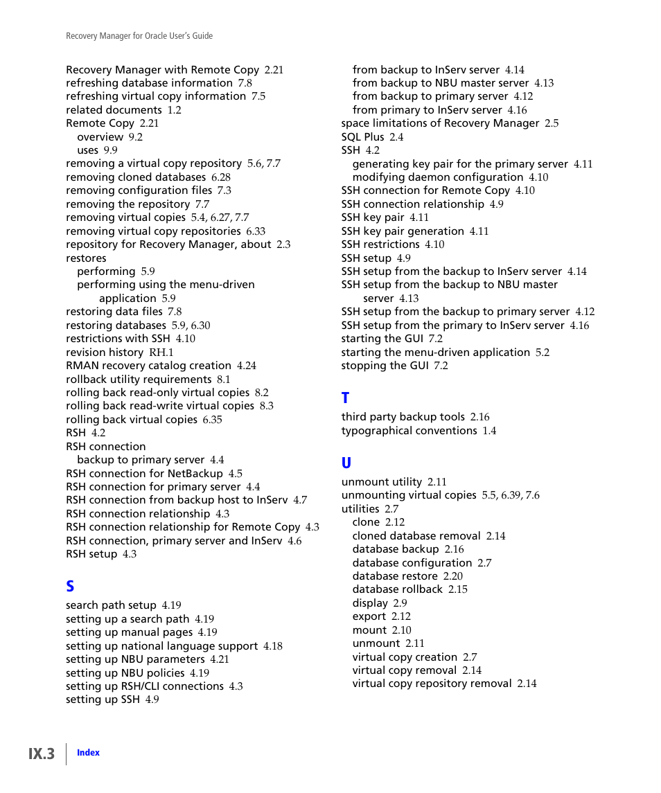 Ix.3 | HP 3PAR Application Software Suite for Oracle User Manual | Page 181 / 184