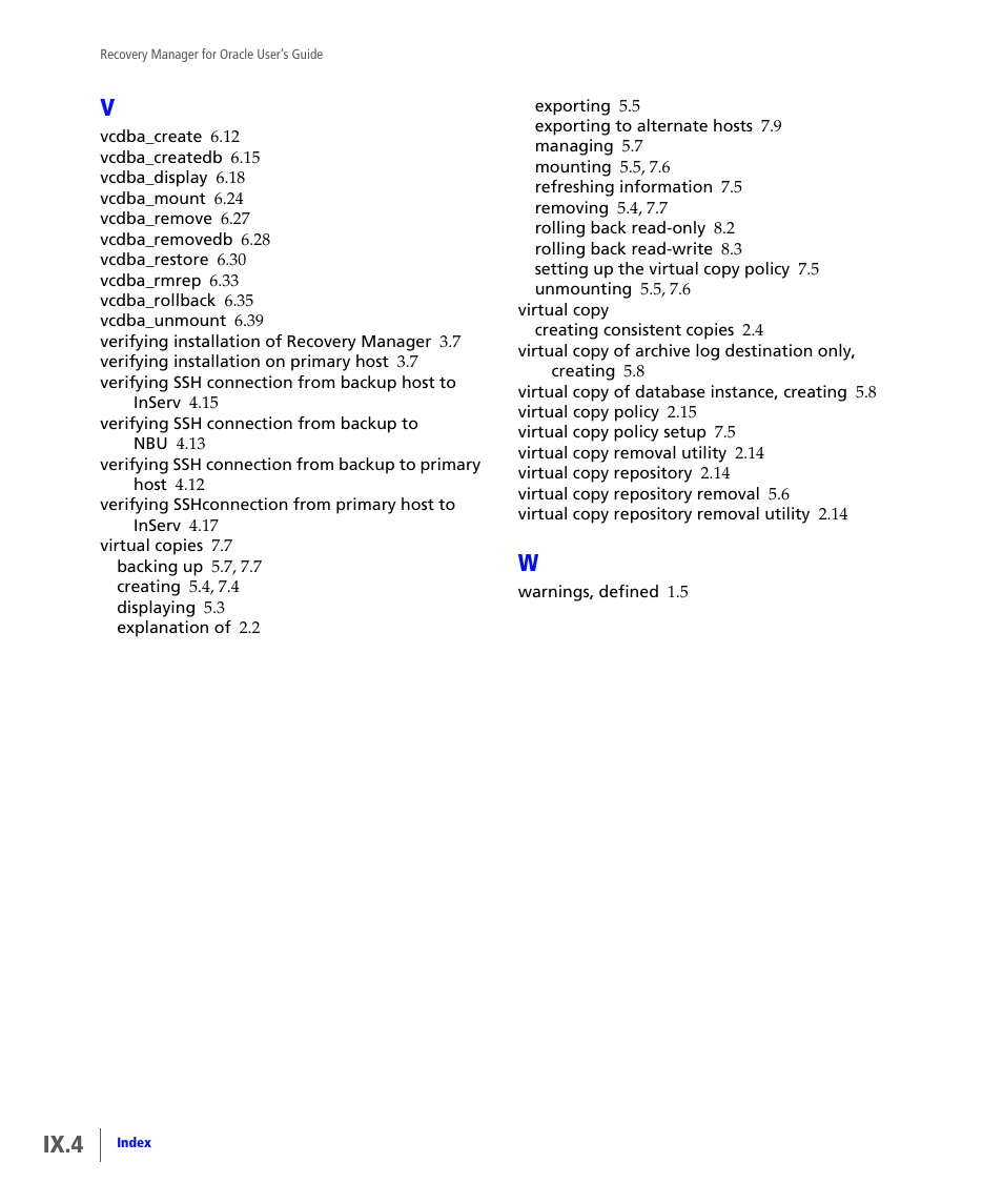 Ix.4 | HP 3PAR Application Software Suite for Oracle User Manual | Page 182 / 184