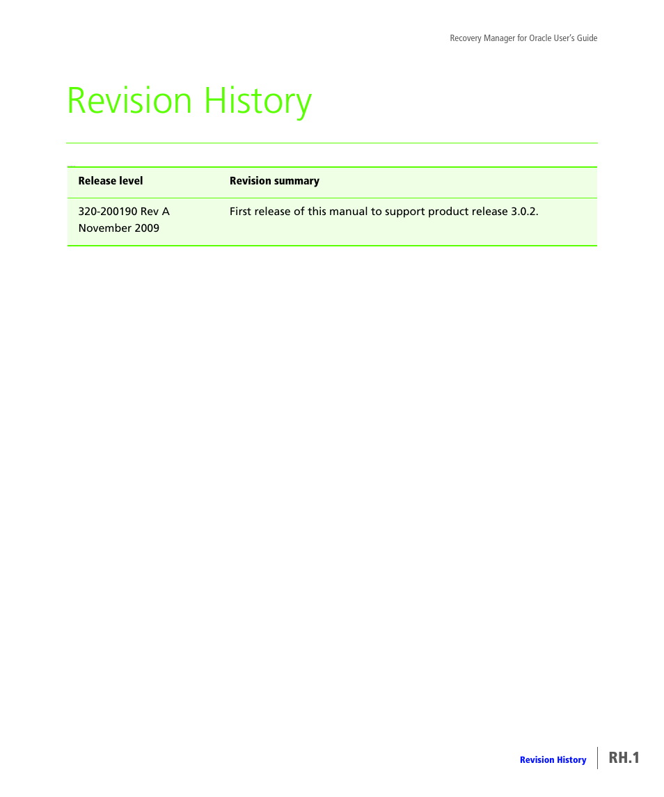 Revision history, Revision history rh.1, Rh.1 | HP 3PAR Application Software Suite for Oracle User Manual | Page 183 / 184