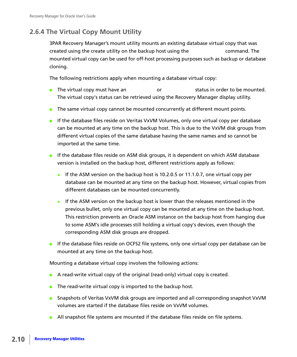 4 the virtual copy mount utility, The virtual copy mount utility | HP 3PAR Application Software Suite for Oracle User Manual | Page 26 / 184