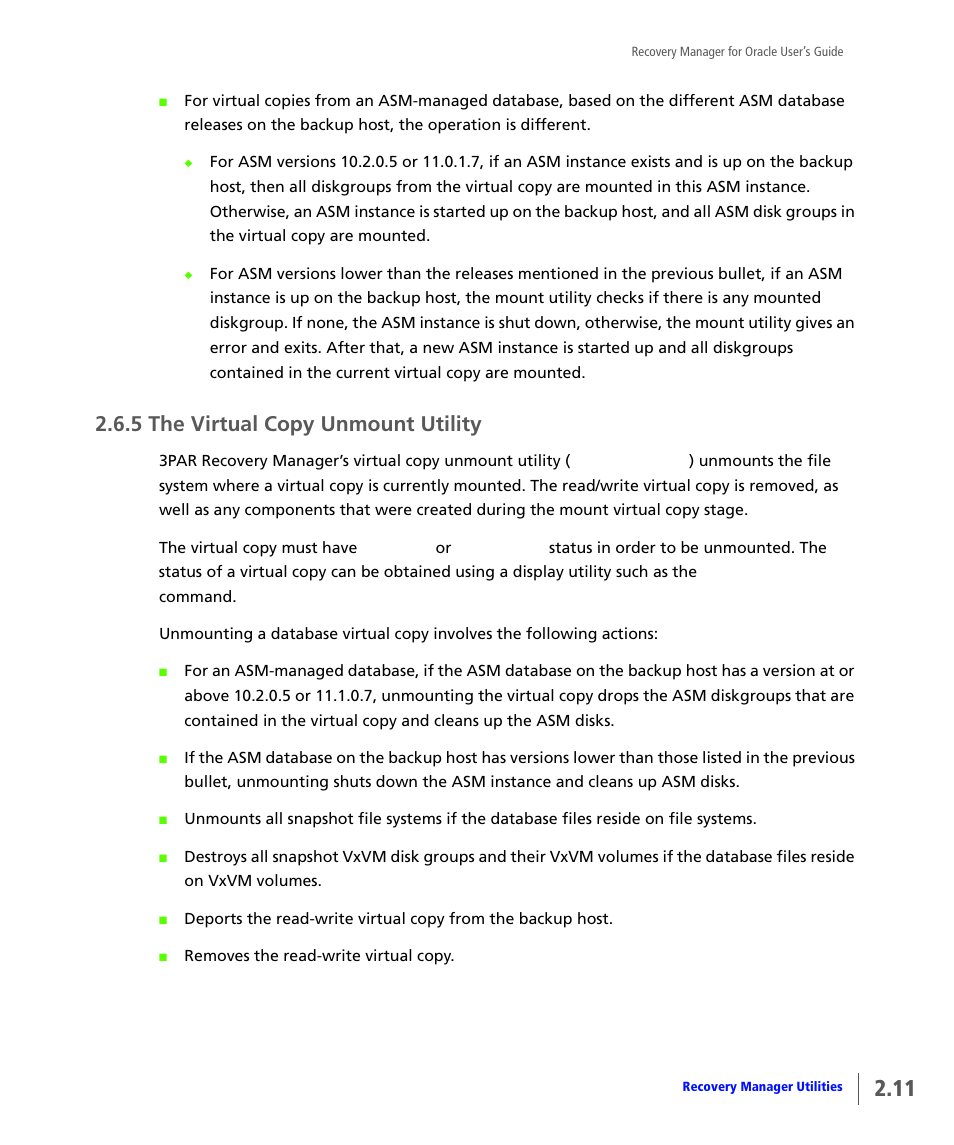 5 the virtual copy unmount utility, The virtual copy unmount utility | HP 3PAR Application Software Suite for Oracle User Manual | Page 27 / 184