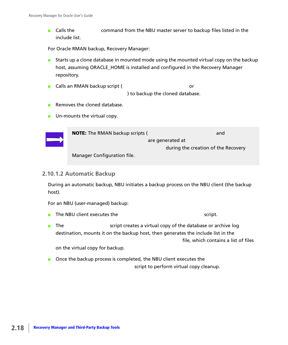 Automatic backup, 2 automatic backup | HP 3PAR Application Software Suite for Oracle User Manual | Page 34 / 184