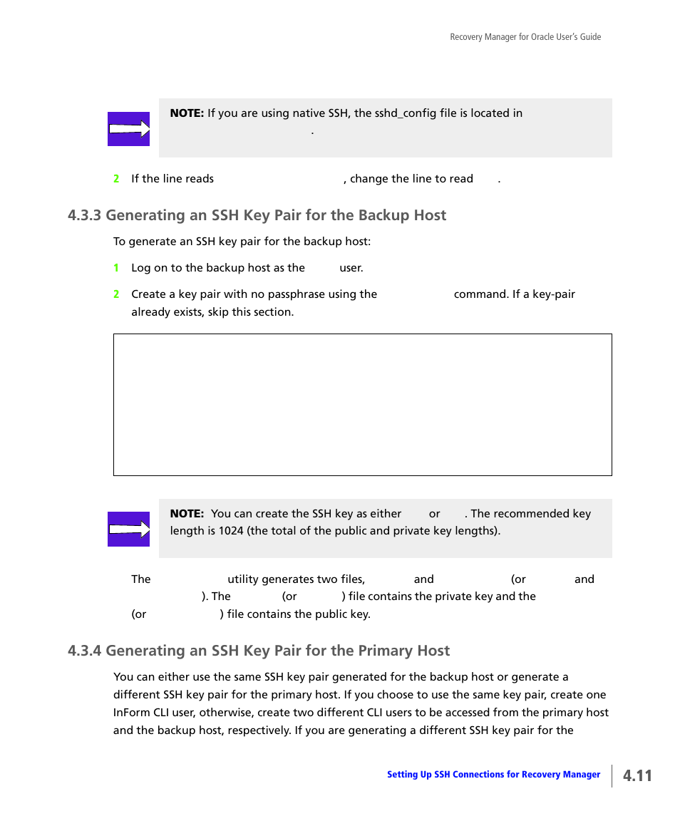 3 generating an ssh key pair for the backup host, 4 generating an ssh key pair for the primary host, Generating an ssh key pair for the backup host | Generating an ssh key pair for the primary host | HP 3PAR Application Software Suite for Oracle User Manual | Page 59 / 184