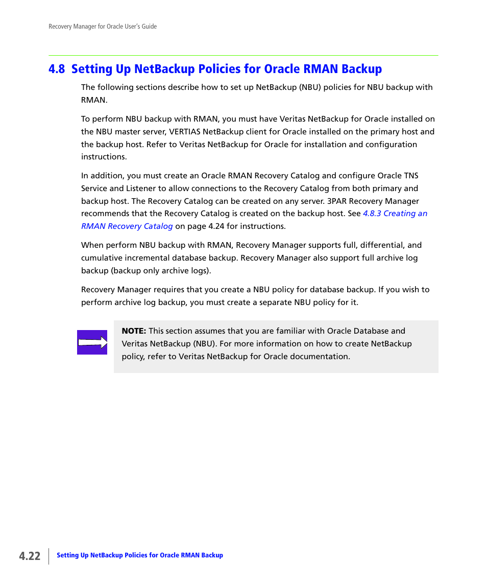 8 setting up netbackup, Policies for oracle rman backup | HP 3PAR Application Software Suite for Oracle User Manual | Page 70 / 184