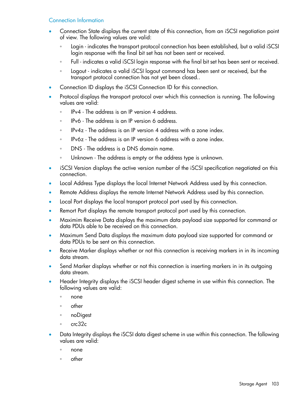 Connection information | HP Insight Management Agents User Manual | Page 103 / 161