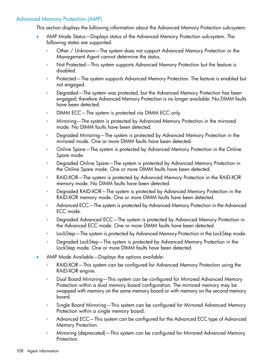 Advanced memory protection (amp) | HP Insight Management Agents User Manual | Page 108 / 161