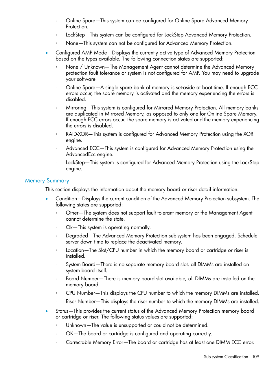 Memory summary | HP Insight Management Agents User Manual | Page 109 / 161