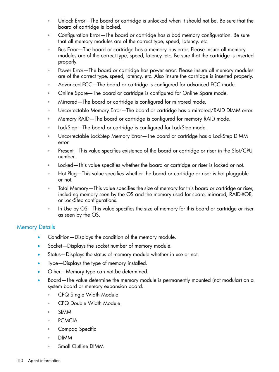 Memory details | HP Insight Management Agents User Manual | Page 110 / 161