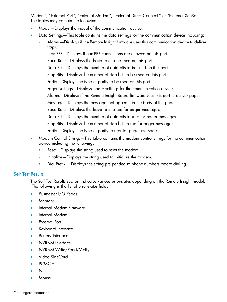 Self test results | HP Insight Management Agents User Manual | Page 114 / 161