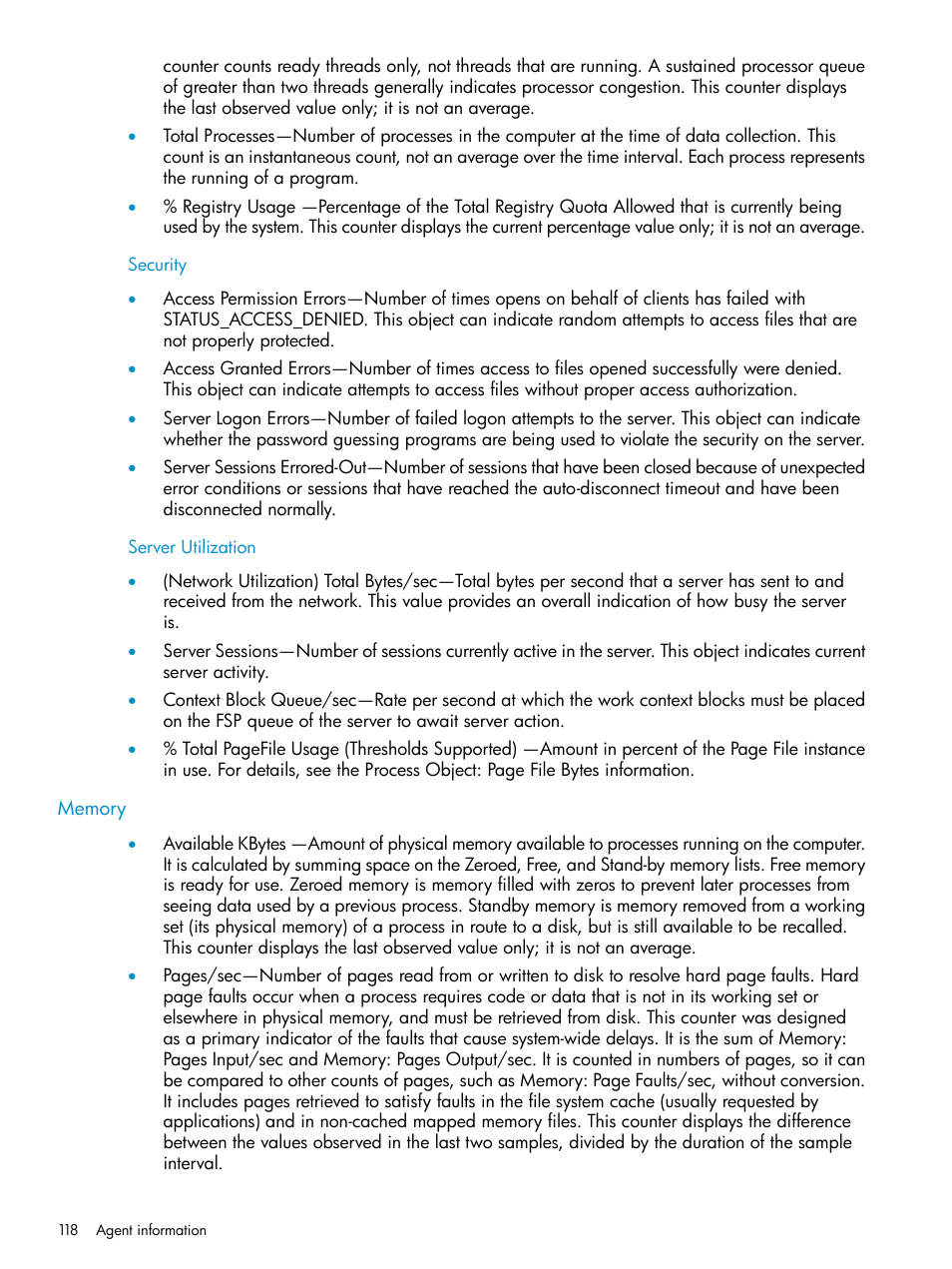 Security, Server utilization, Memory | Security server utilization | HP Insight Management Agents User Manual | Page 118 / 161