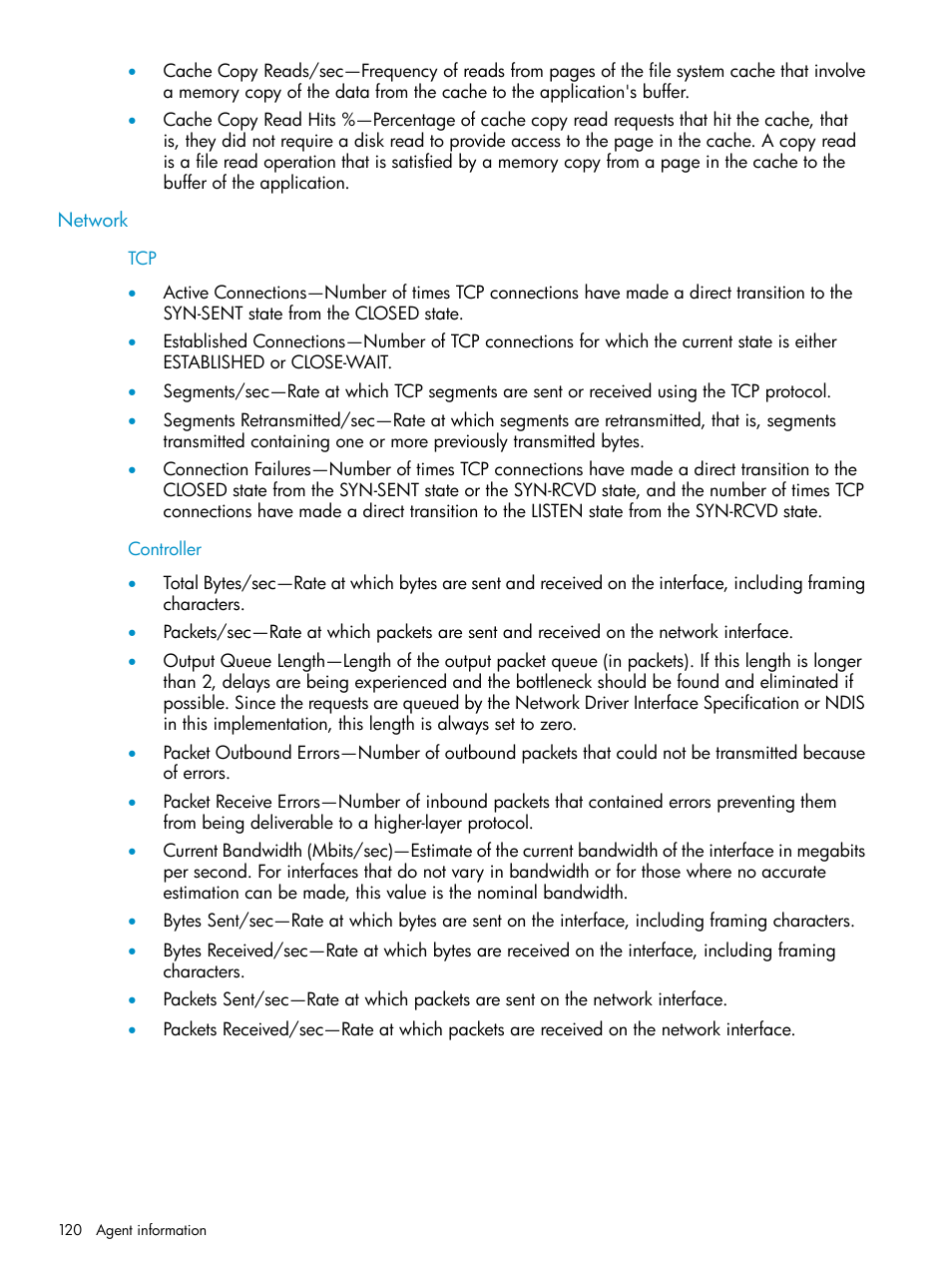 Network, Controller, Tcp controller | HP Insight Management Agents User Manual | Page 120 / 161