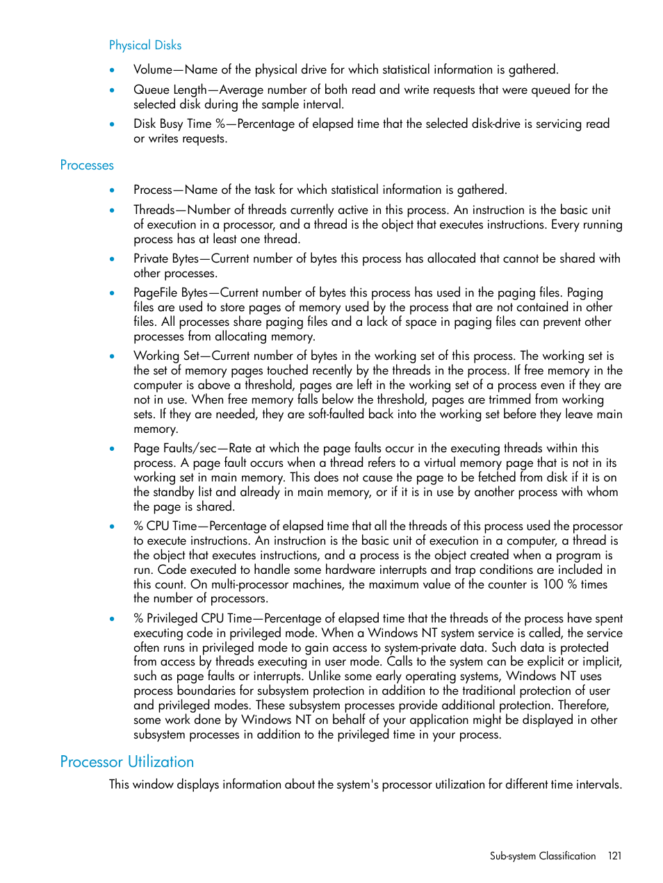 Physical disks, Processes, Processor utilization | HP Insight Management Agents User Manual | Page 121 / 161