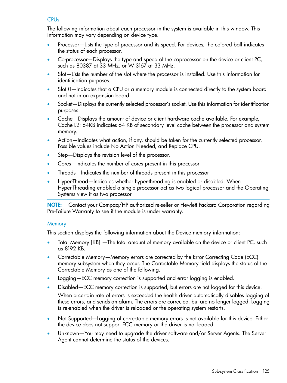 Cpus, Memory, Cpus memory | HP Insight Management Agents User Manual | Page 125 / 161