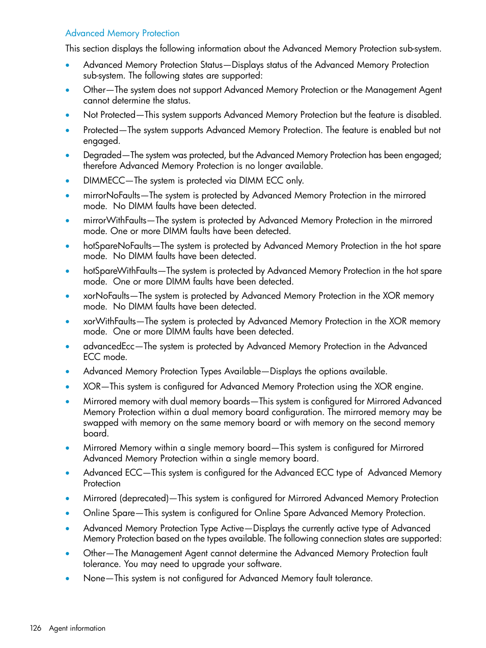 Advanced memory protection | HP Insight Management Agents User Manual | Page 126 / 161