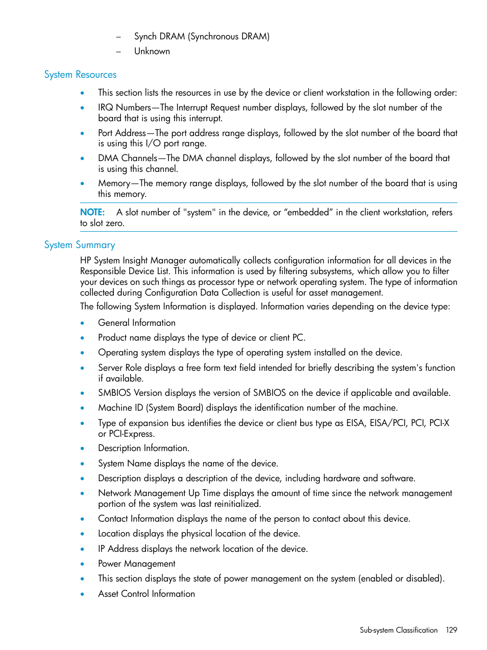 System resources, System summary, System resources system summary | HP Insight Management Agents User Manual | Page 129 / 161