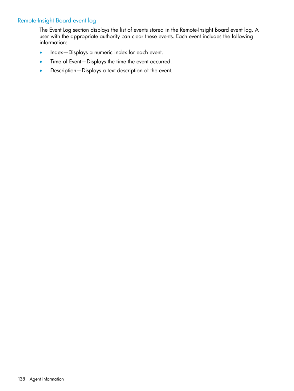 Remote-insight board event log | HP Insight Management Agents User Manual | Page 138 / 161