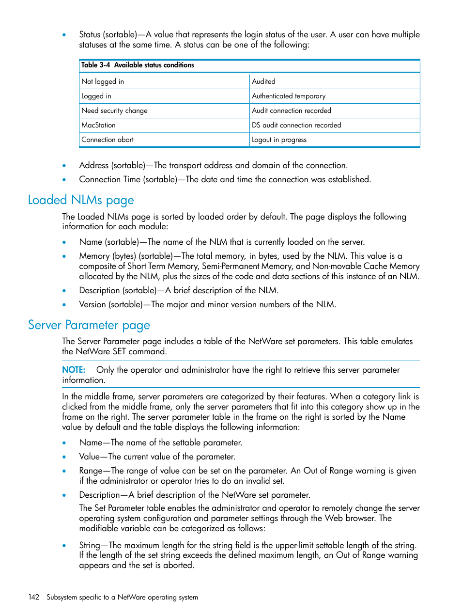 Loaded nlms page, Server parameter page | HP Insight Management Agents User Manual | Page 142 / 161