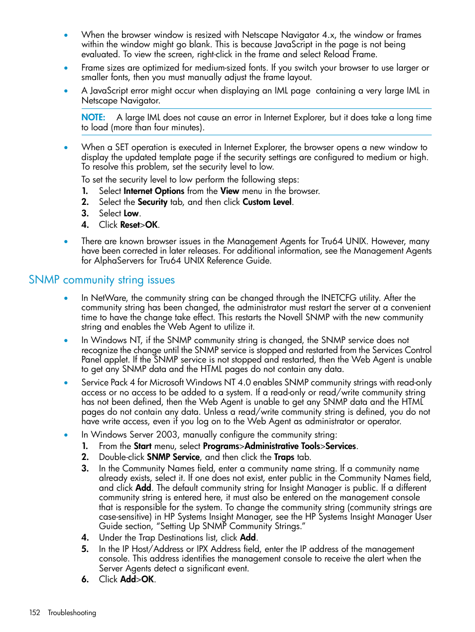 Snmp community string issues | HP Insight Management Agents User Manual | Page 152 / 161