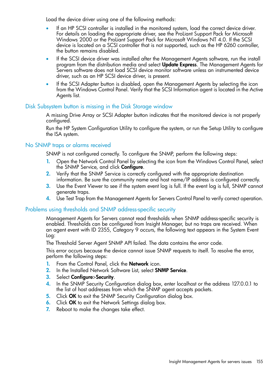 No snmp traps or alarms received | HP Insight Management Agents User Manual | Page 155 / 161