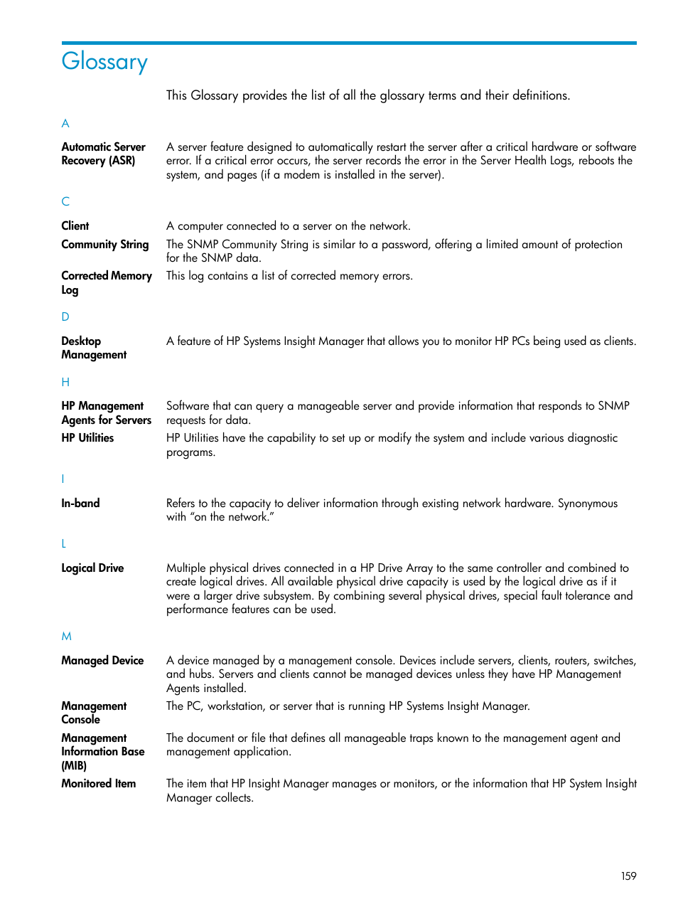 Glossary | HP Insight Management Agents User Manual | Page 159 / 161