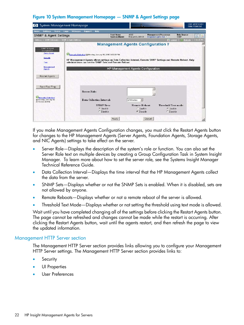 Management http server section | HP Insight Management Agents User Manual | Page 22 / 161