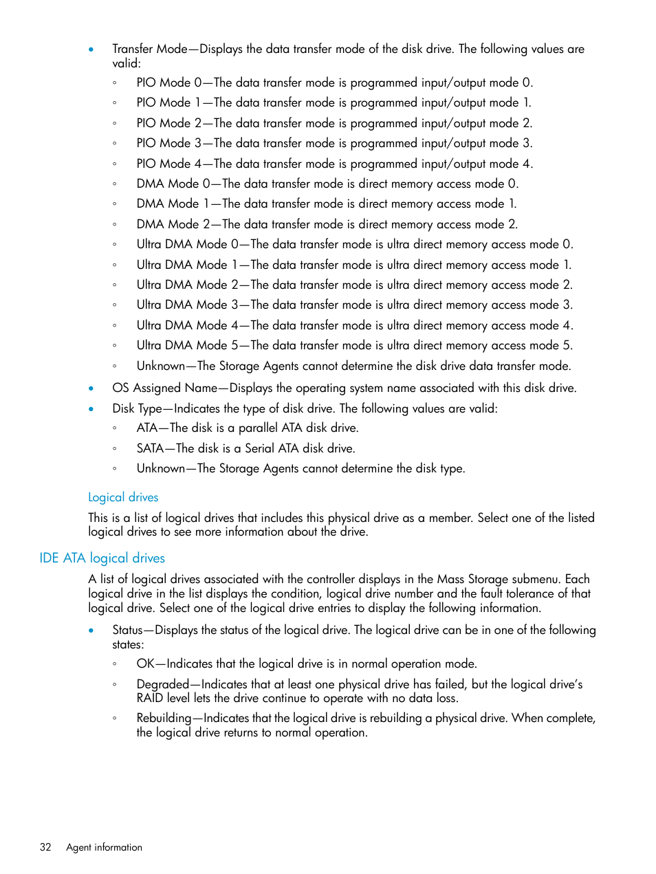 Logical drives, Ide ata logical drives | HP Insight Management Agents User Manual | Page 32 / 161