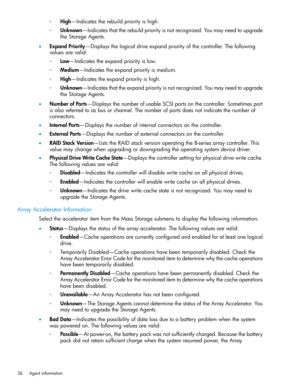 Array accelerator information | HP Insight Management Agents User Manual | Page 36 / 161