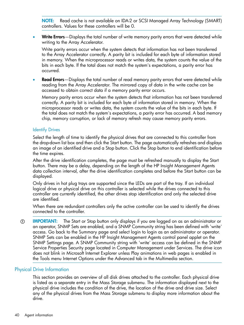 Identify drives, Physical drive information | HP Insight Management Agents User Manual | Page 40 / 161