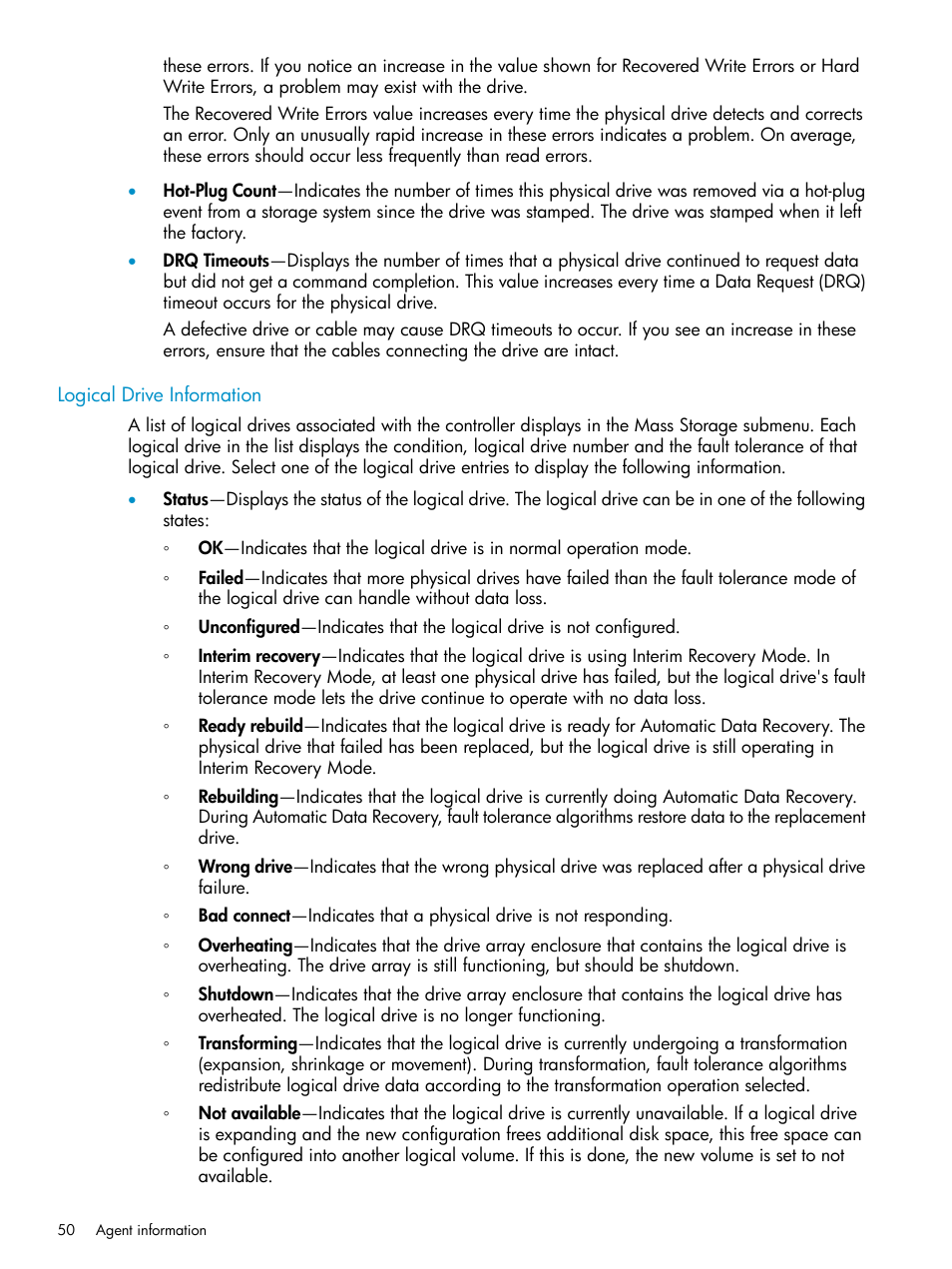 Logical drive information | HP Insight Management Agents User Manual | Page 50 / 161