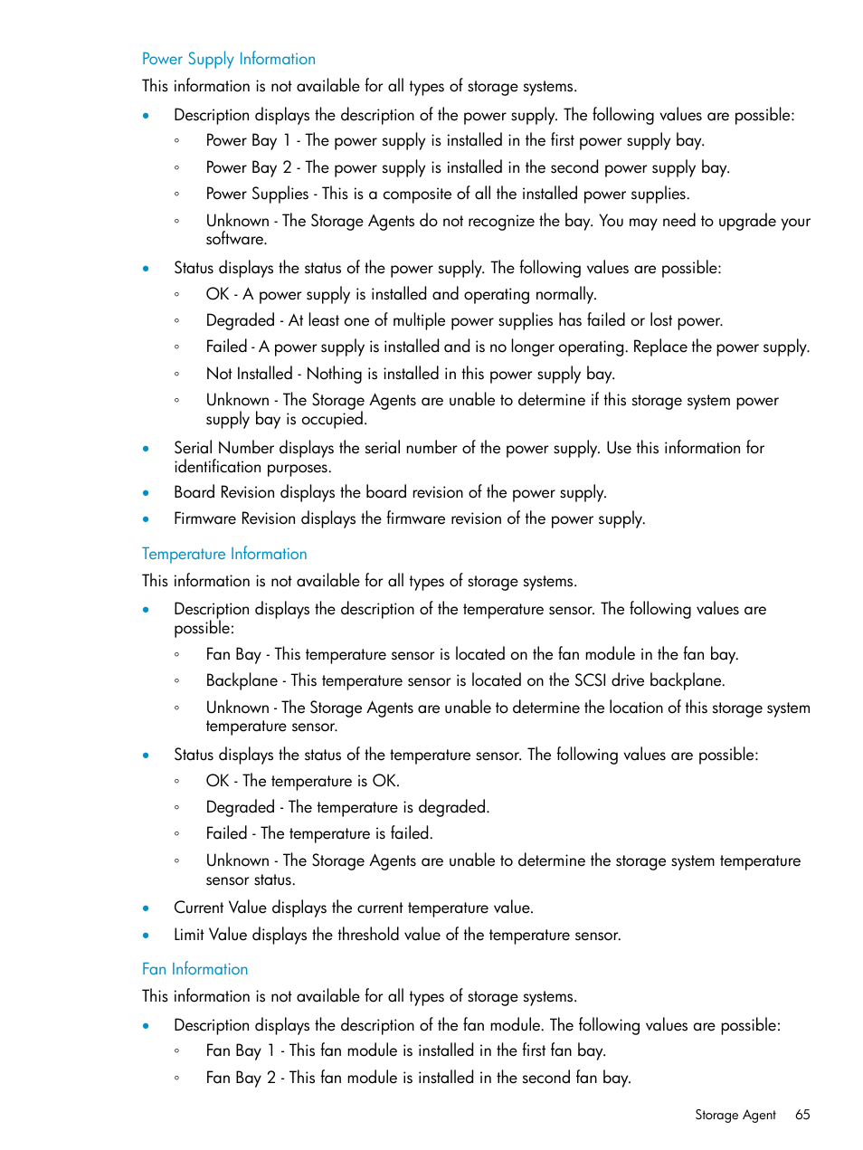 Power supply information, Temperature information, Fan information | Temperature information fan information | HP Insight Management Agents User Manual | Page 65 / 161