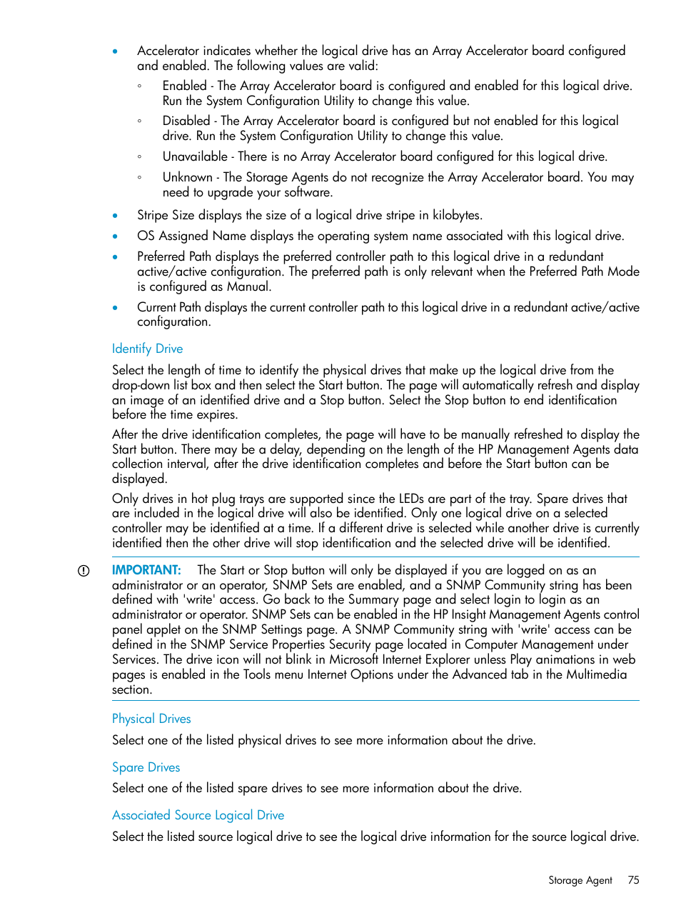 Identify drive, Physical drives, Spare drives | Associated source logical drive | HP Insight Management Agents User Manual | Page 75 / 161