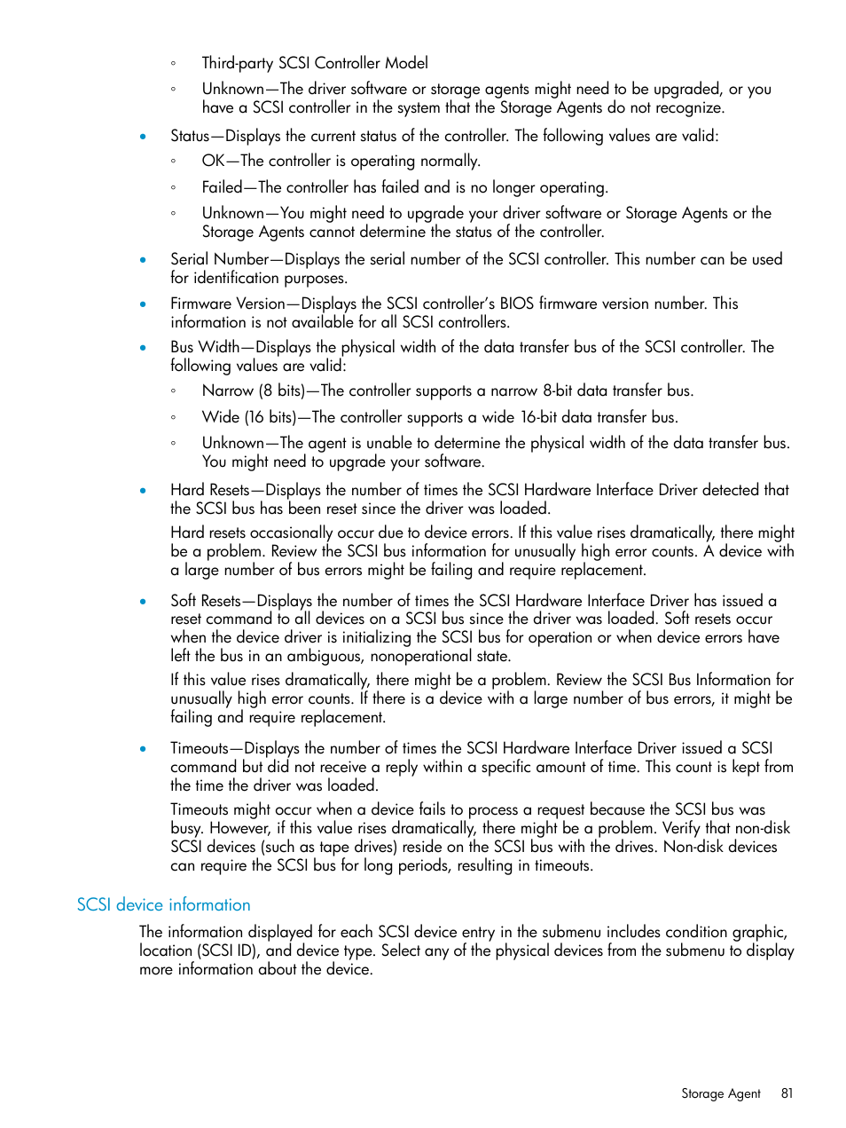 Scsi device information | HP Insight Management Agents User Manual | Page 81 / 161