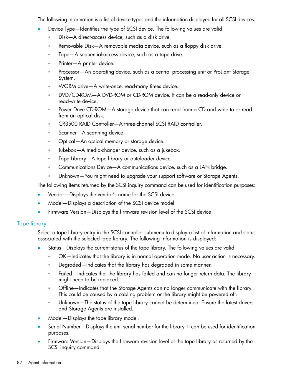 Tape library | HP Insight Management Agents User Manual | Page 82 / 161