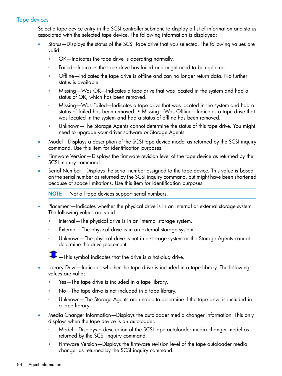 Tape devices | HP Insight Management Agents User Manual | Page 84 / 161