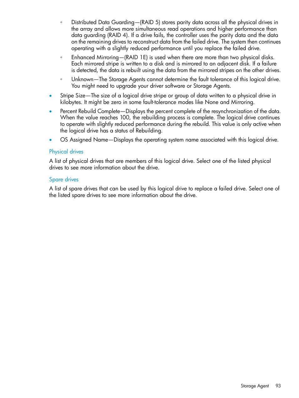 Physical drives, Spare drives, Physical drives spare drives | HP Insight Management Agents User Manual | Page 93 / 161