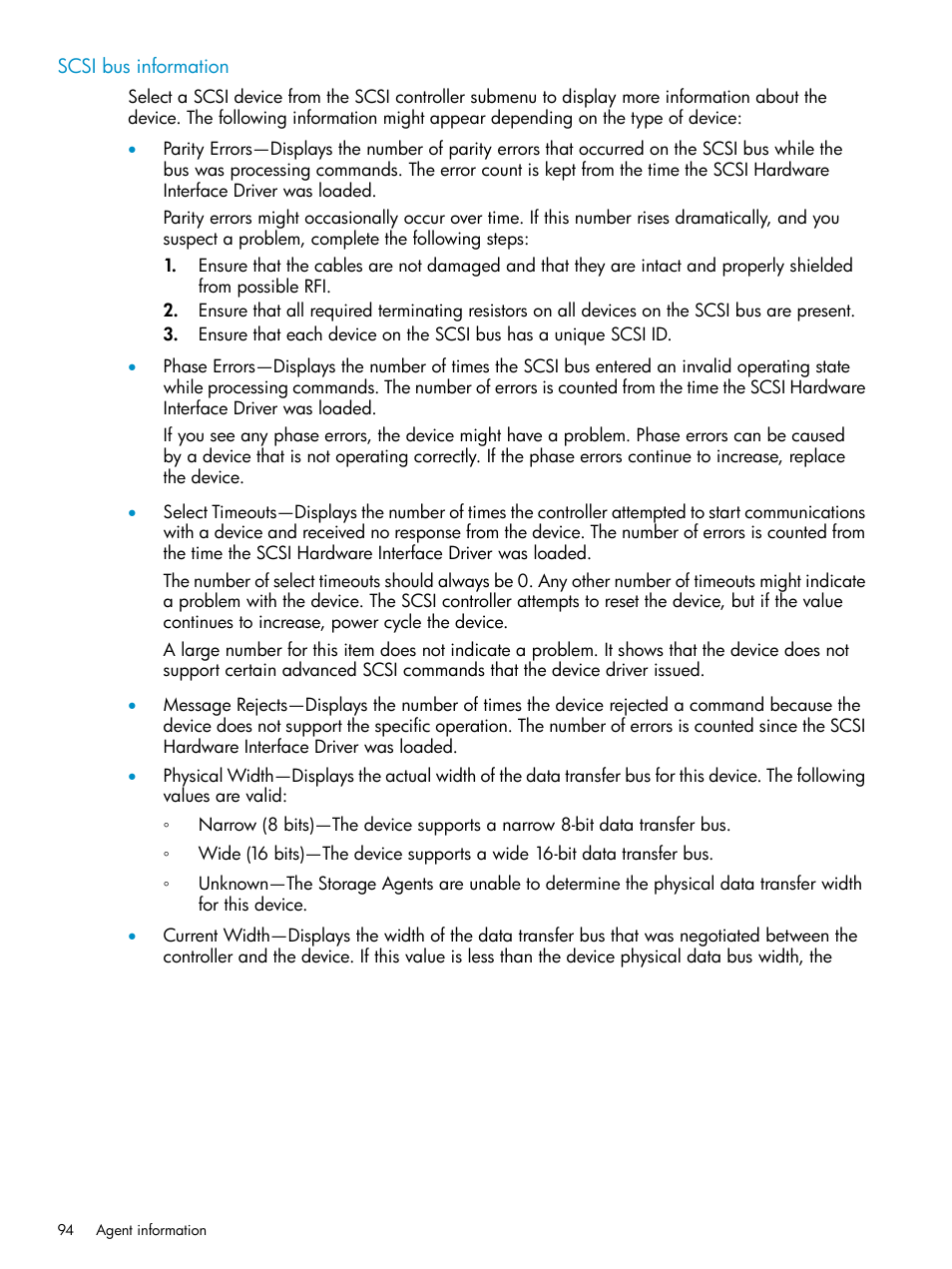 Scsi bus information | HP Insight Management Agents User Manual | Page 94 / 161