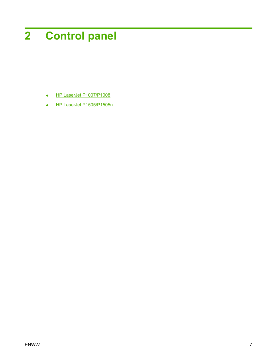 Control panel, 2 control panel, 2control panel | HP LaserJet P1007 Printer User Manual | Page 17 / 120