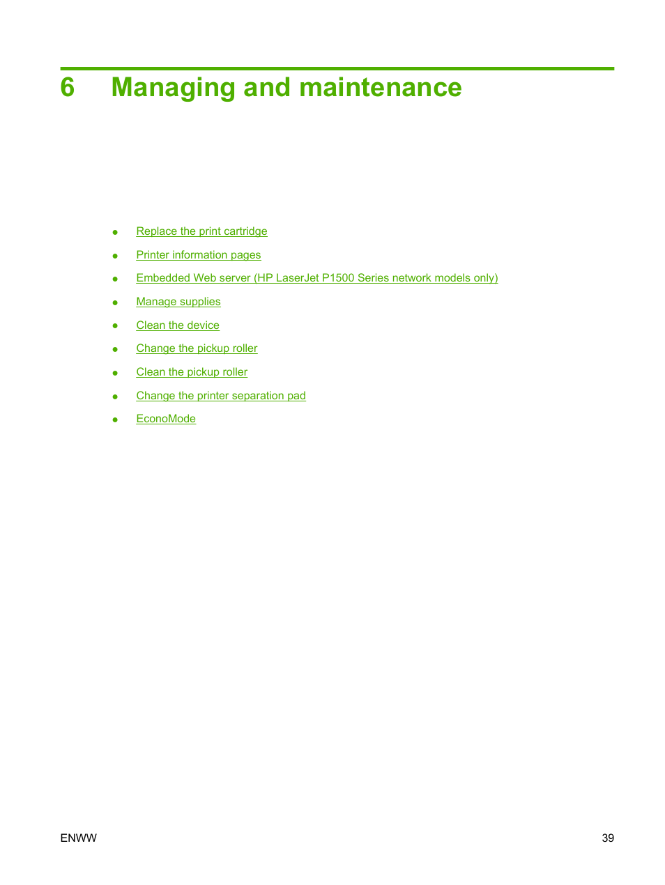 Managing and maintenance, 6 managing and maintenance, 6managing and maintenance | HP LaserJet P1007 Printer User Manual | Page 49 / 120