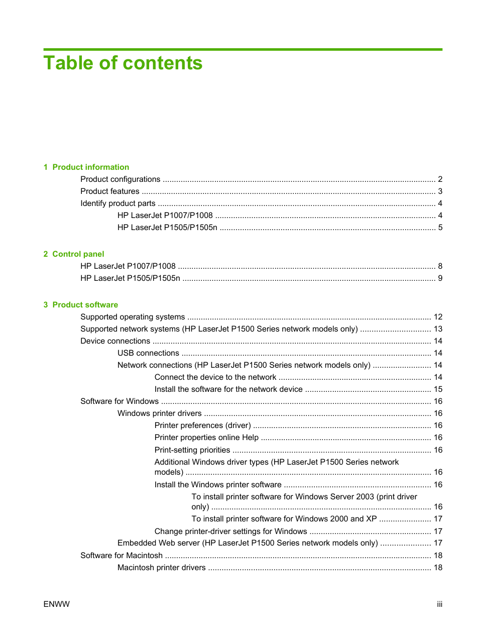 HP LaserJet P1007 Printer User Manual | Page 5 / 120