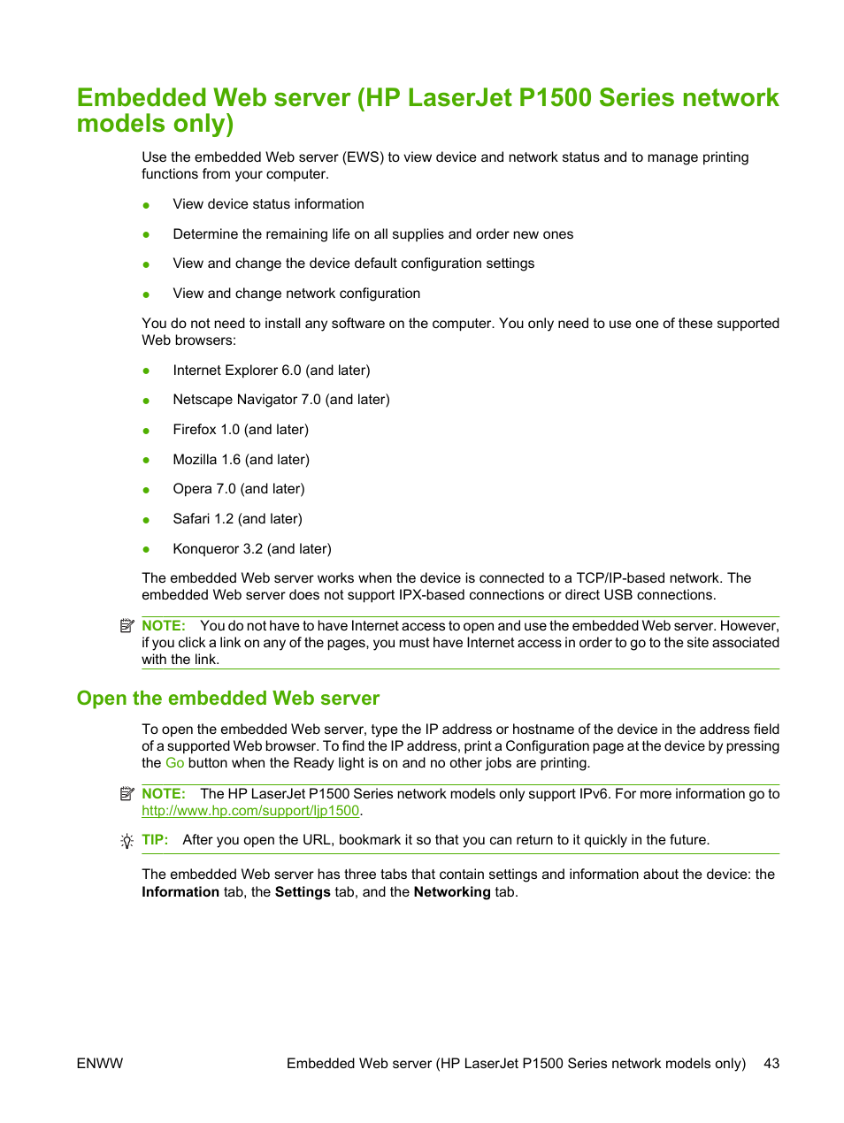 Open the embedded web server | HP LaserJet P1007 Printer User Manual | Page 53 / 120