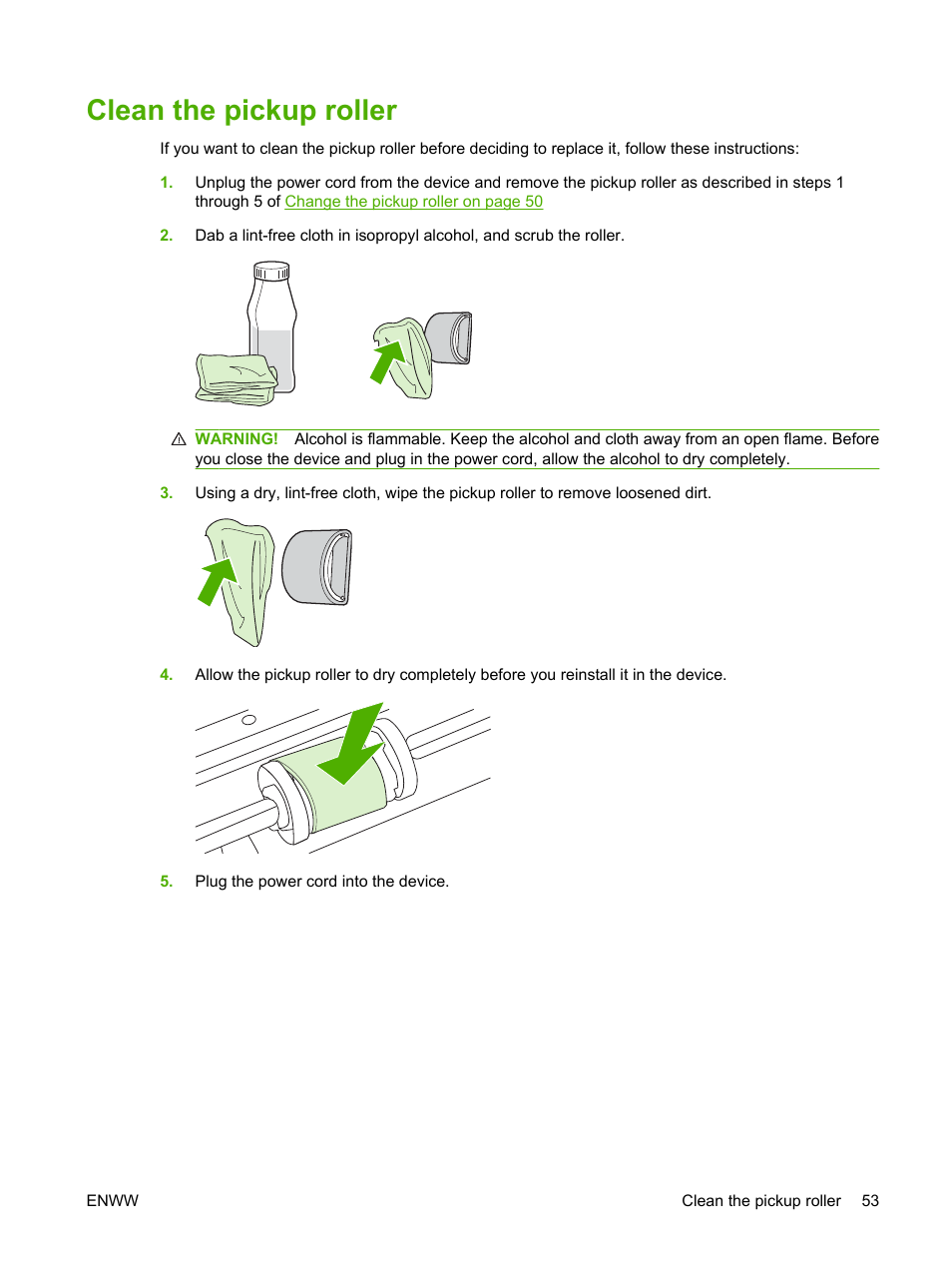 Clean the pickup roller | HP LaserJet P1007 Printer User Manual | Page 63 / 120