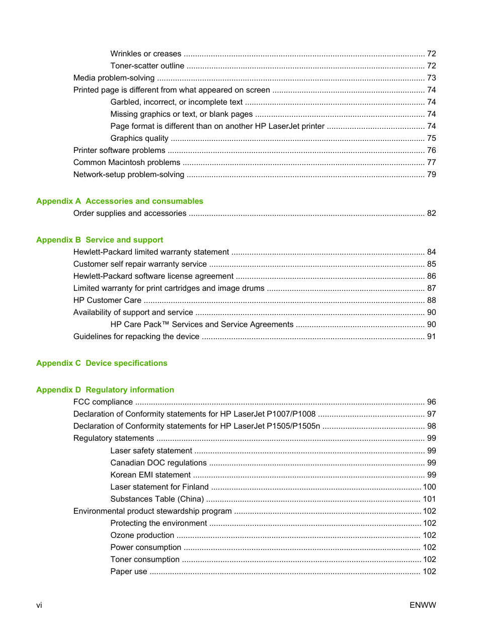 HP LaserJet P1007 Printer User Manual | Page 8 / 120