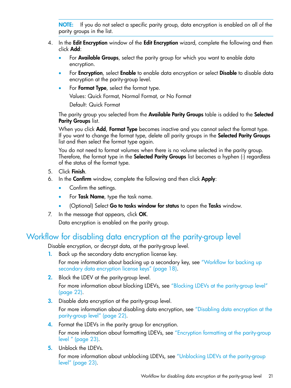 Workflow for disabling data encryption at | HP XP7 Storage User Manual | Page 21 / 68