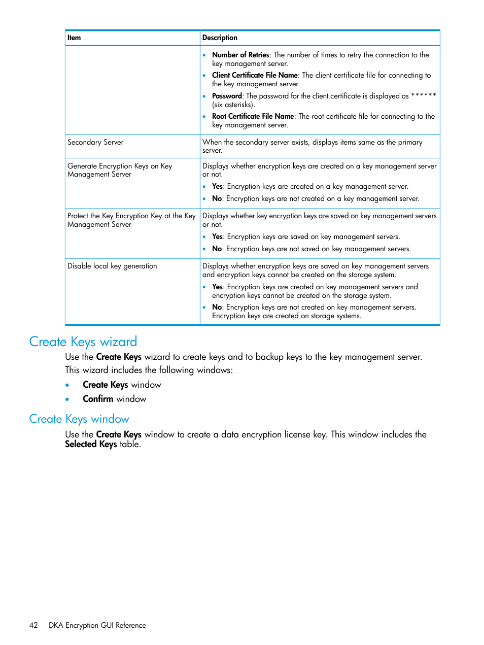 Create keys wizard, Create keys window | HP XP7 Storage User Manual | Page 42 / 68