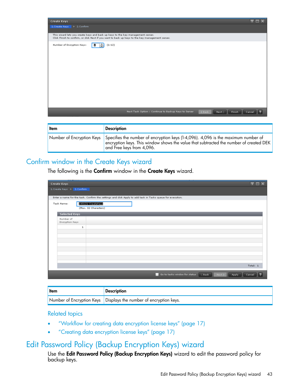 Confirm window in the create keys wizard | HP XP7 Storage User Manual | Page 43 / 68