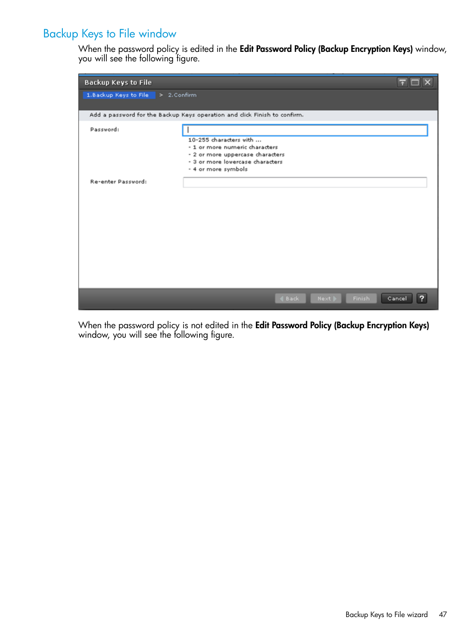 Backup keys to file window | HP XP7 Storage User Manual | Page 47 / 68