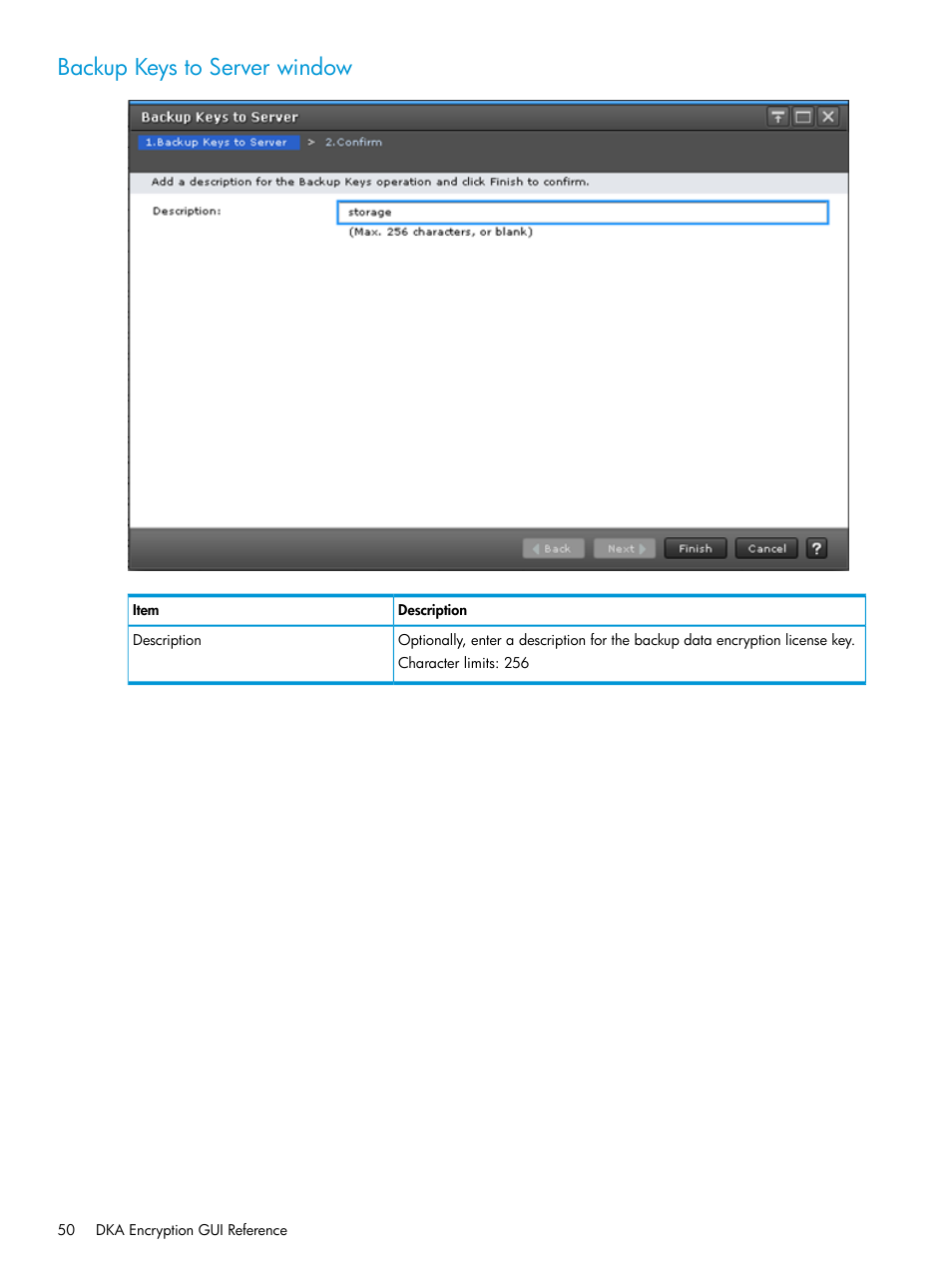 Backup keys to server window | HP XP7 Storage User Manual | Page 50 / 68