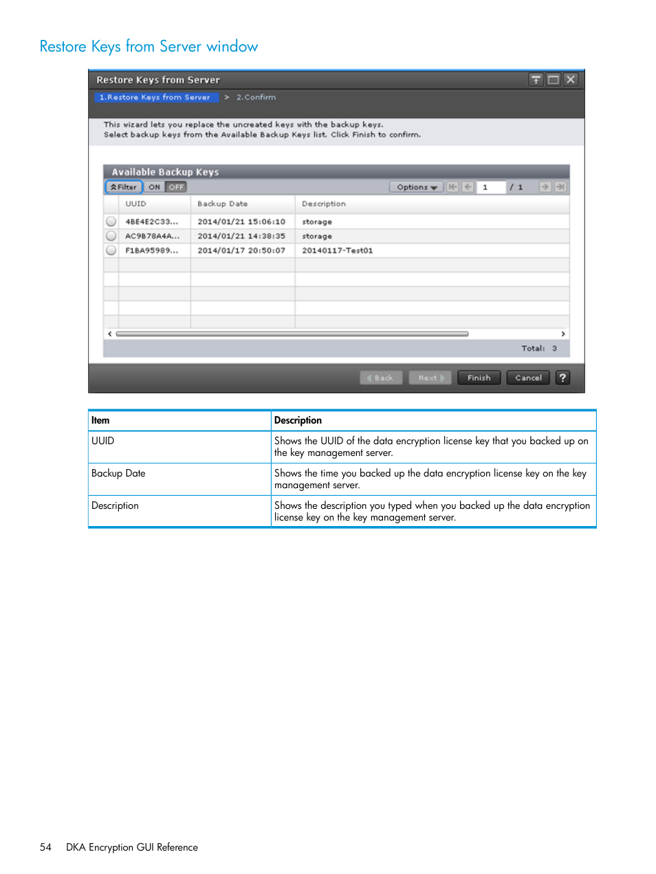 Restore keys from server window | HP XP7 Storage User Manual | Page 54 / 68