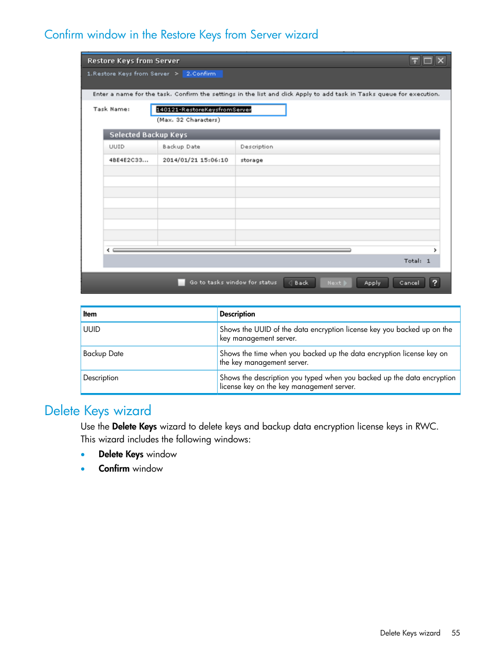 Delete keys wizard | HP XP7 Storage User Manual | Page 55 / 68